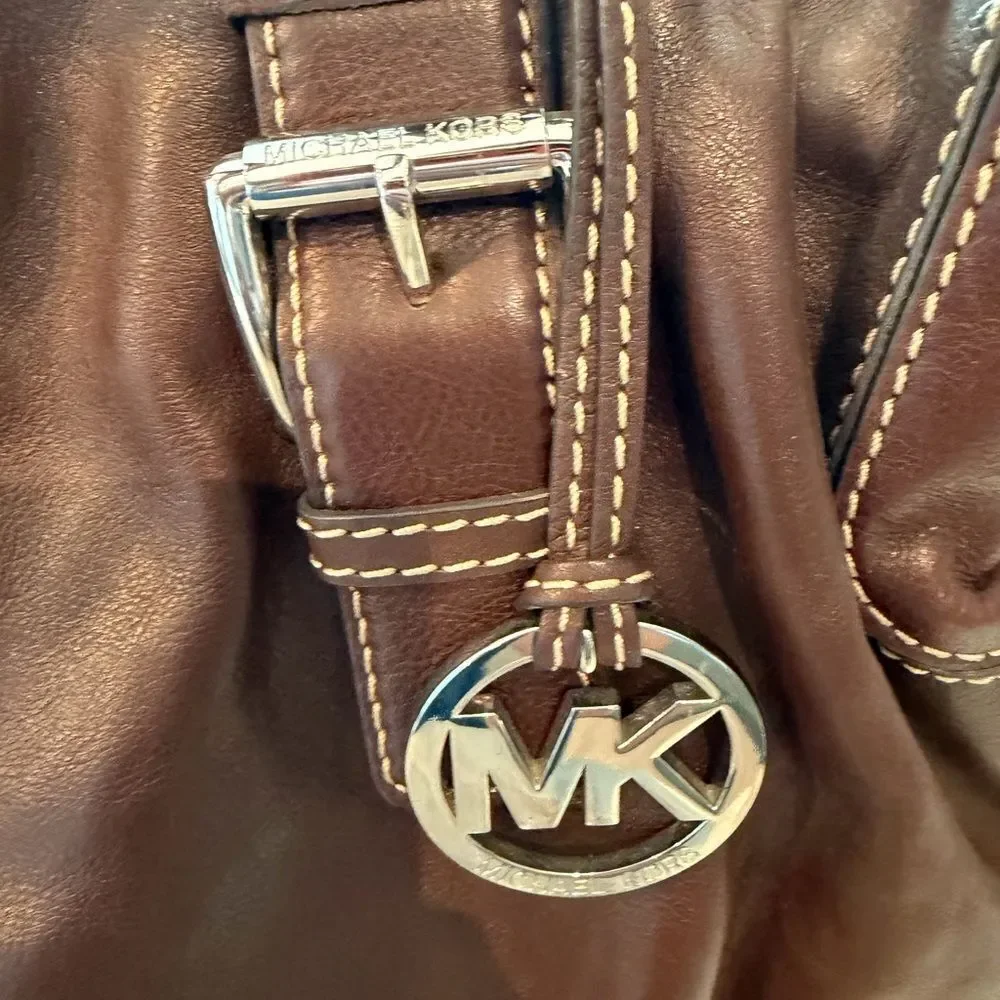 Michael Kors Brown Leather shoulder or Crossbody Bag with Silver Hardware